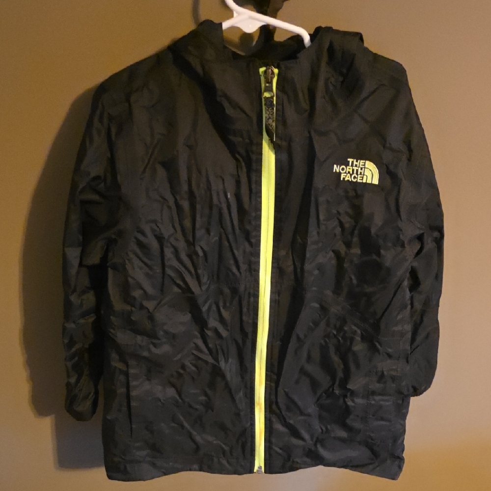 The North Face Kids Black HyVent Rain Jacket with Neon Yellow Zipper